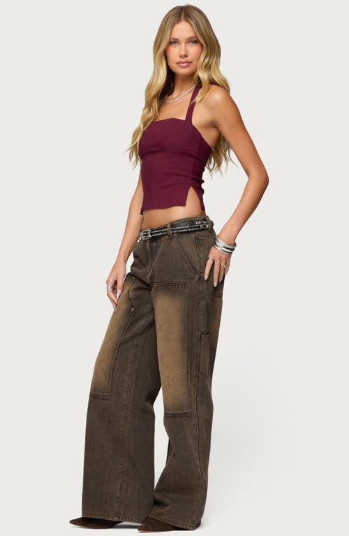 Edikted Ayla Low Rise Wide Leg Carpenter Jeans In Brown