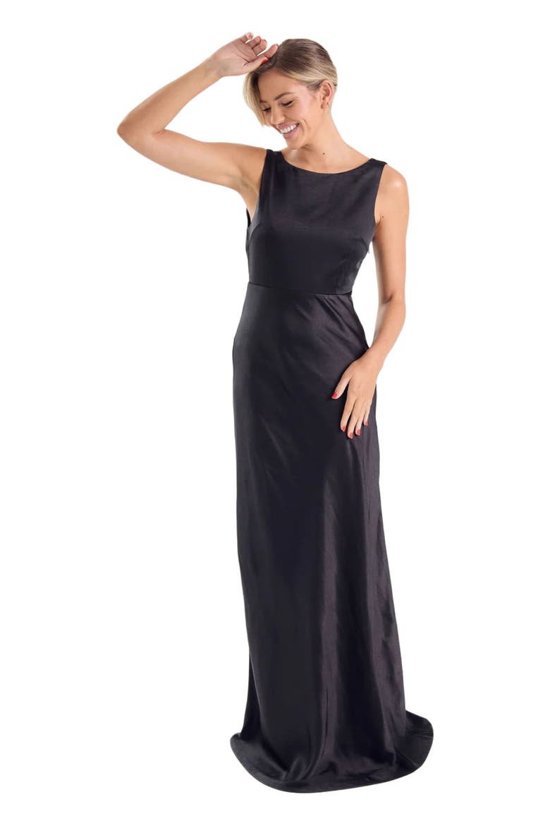 Cowl Back Satin Bridesmaid Dress, Main, color, Black