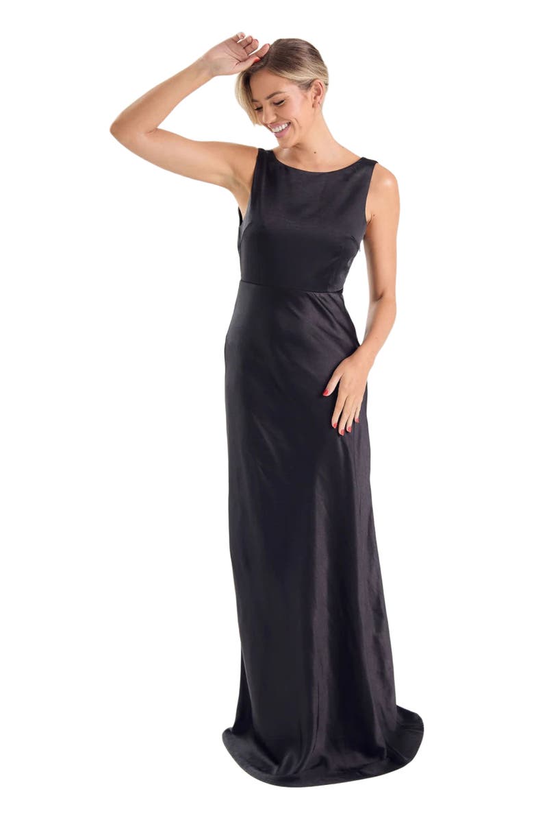 Six Stories Cowl Back Satin Bridesmaid Dress, Main, color, Black