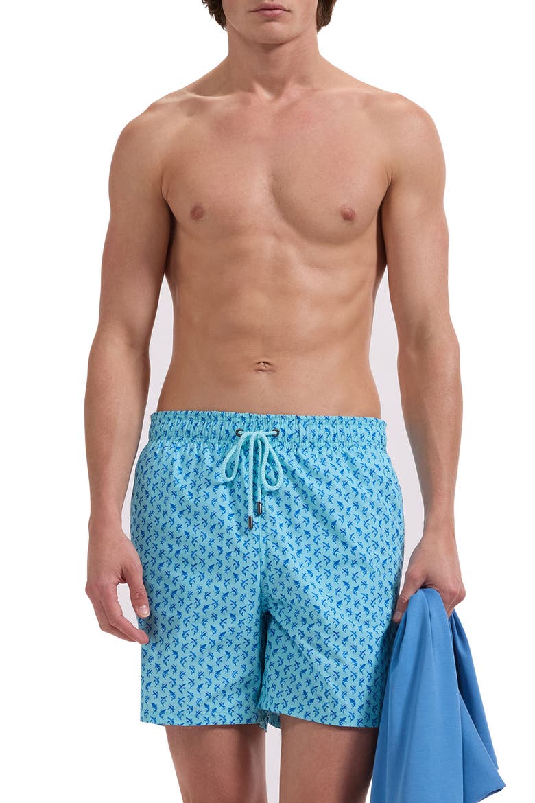 Kai Dolphin Print Swim Trunks, Main, color, AQUA