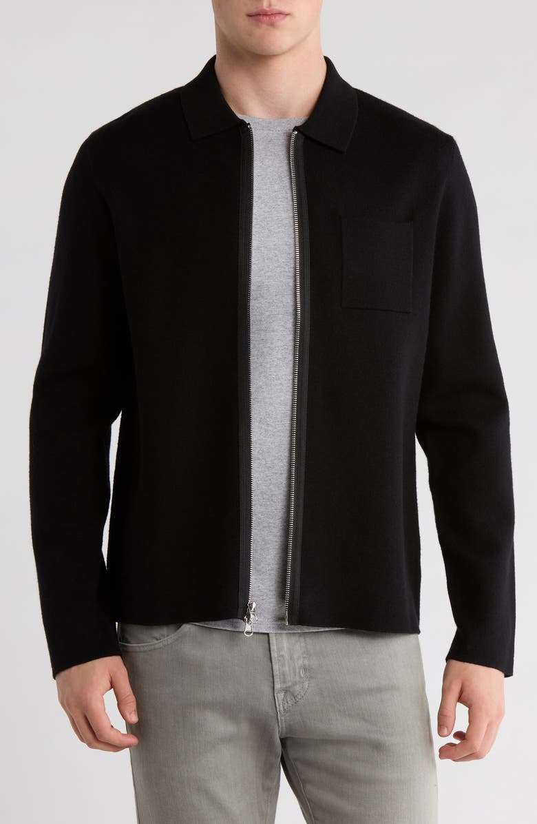 TRUTH Long Sleeve Collared Full Zip Sweater, Main, color, Black