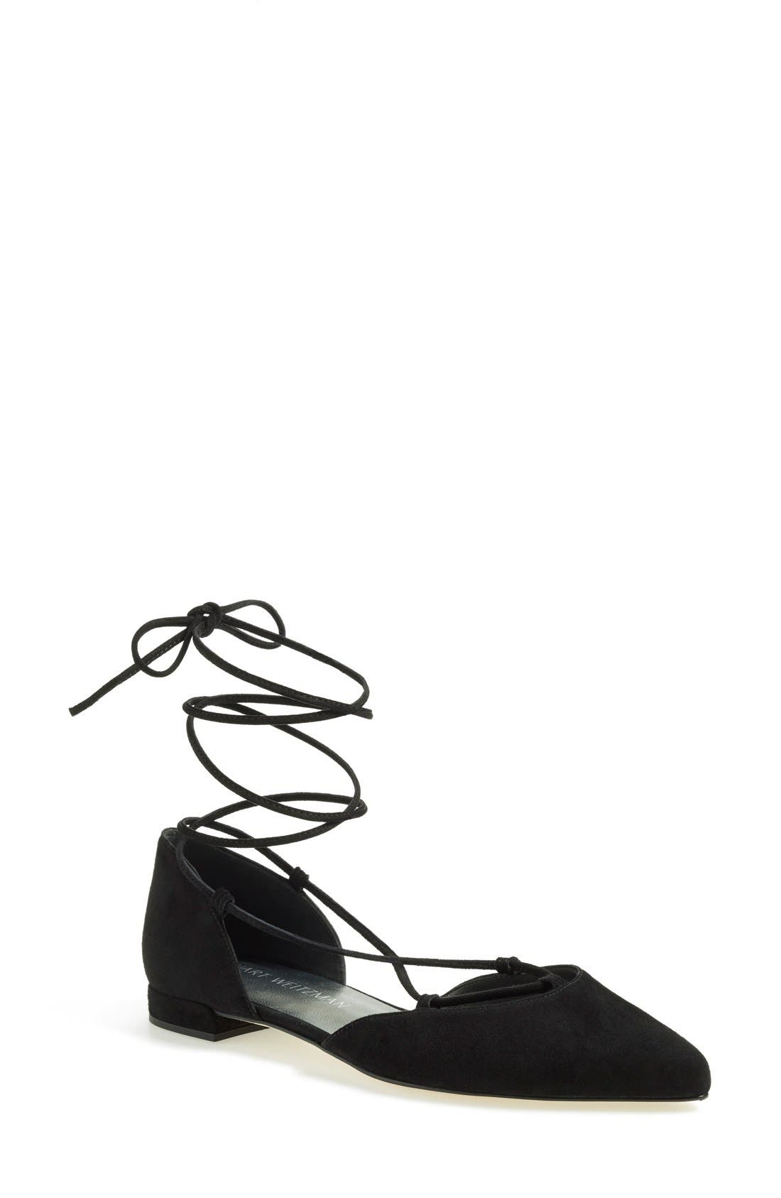 'Tyler' Wraparound Lace Flat (Nordstrom Exclusive), Main, color, BLACK SUEDE