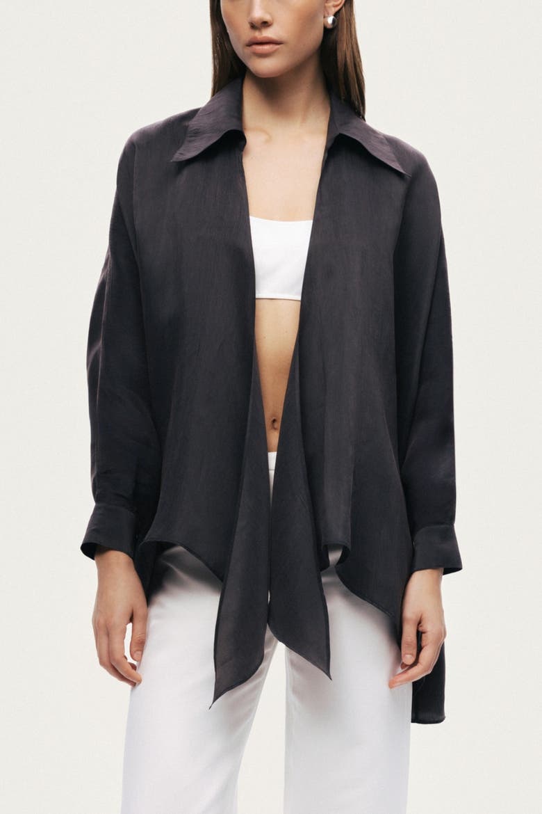 Front-Tie Longline Shirt, Main, color, Anthracite