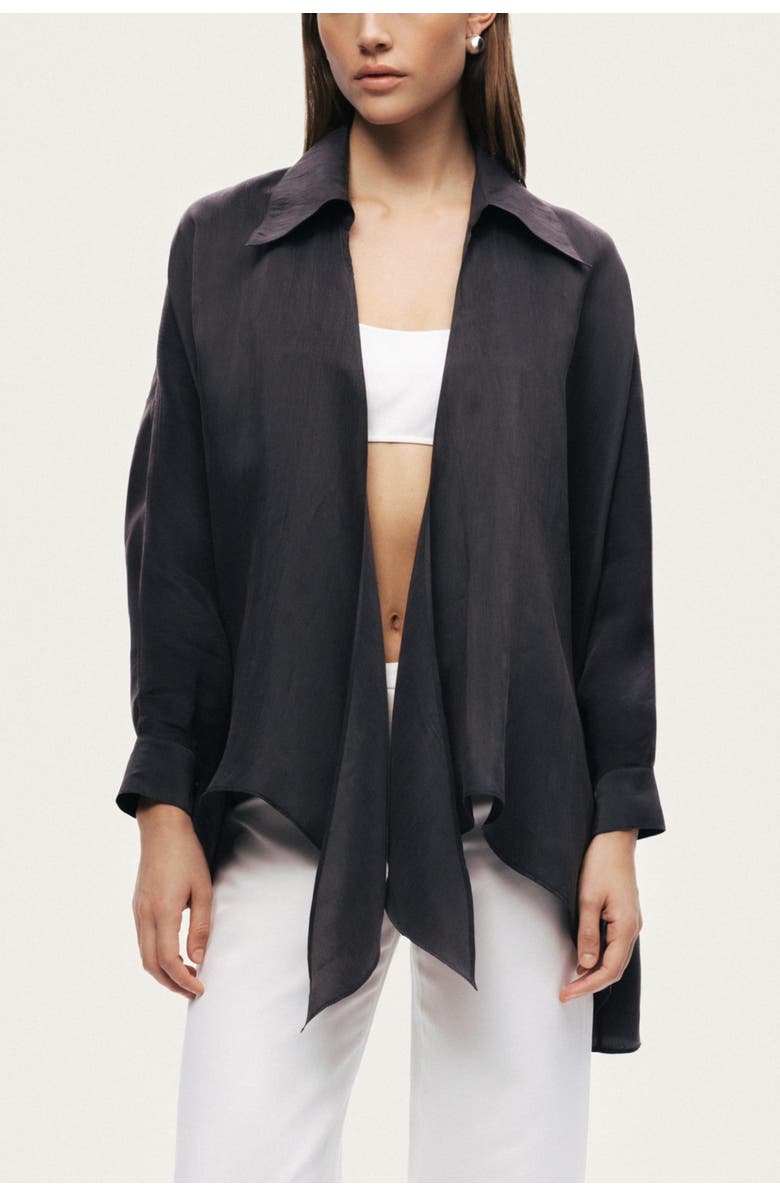 Nocturne Front-Tie Longline Shirt, Main, color, Anthracite