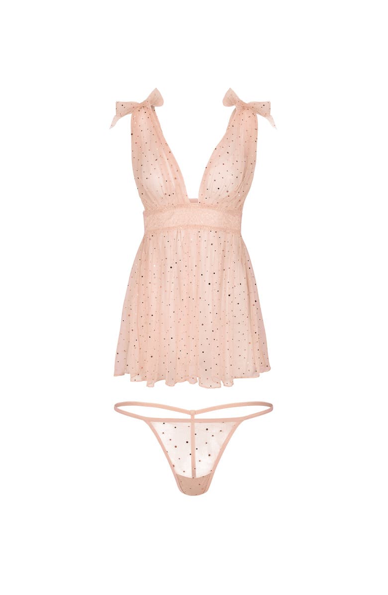 Adore Me Novah Babydoll & G-String Set Lingerie, Alternate, color, Light Beige