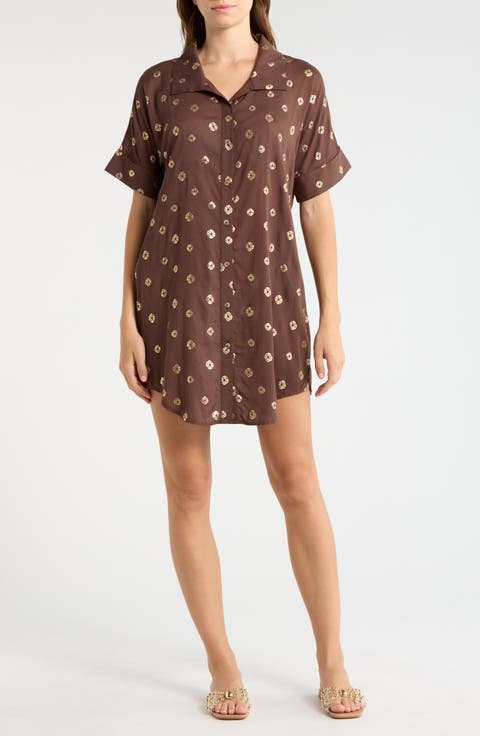 Metallic Dot Cover-Up Shirtdress