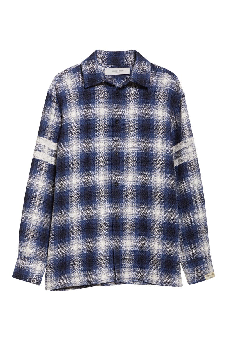 Journey Nolwenn Plaid Button-Up Overshirt, Alternate, color, ICE/ INDIGO