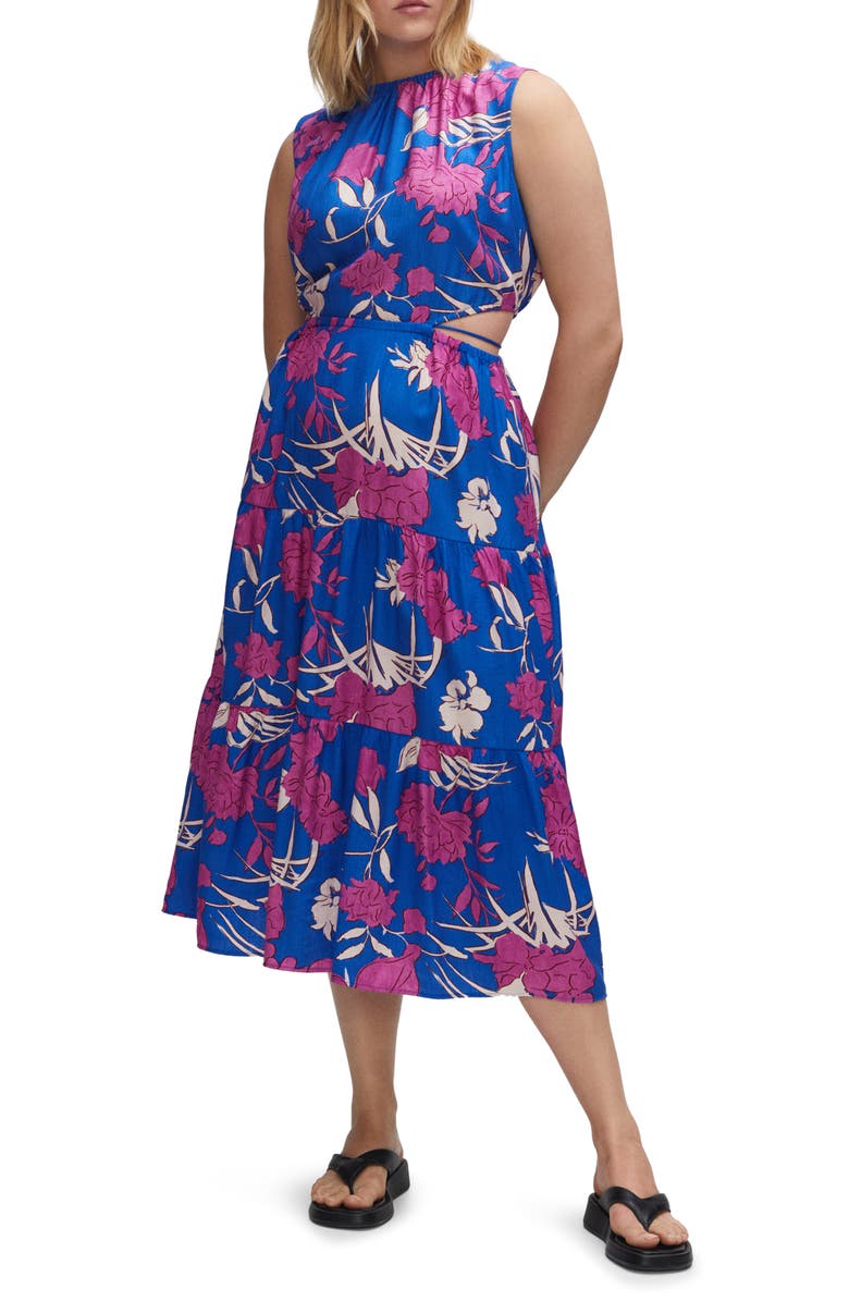 MANGO Floral Cutout Midi Dress, Main, color, 