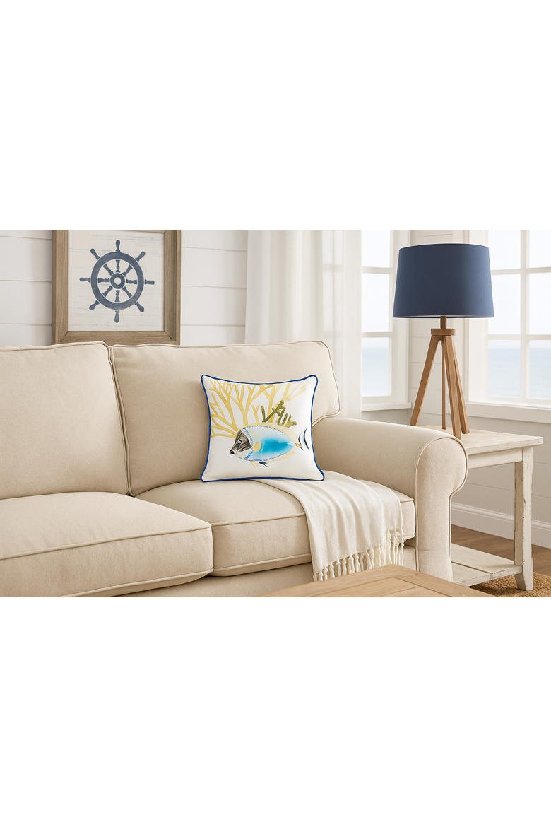 Belmont Fish Coral 100% Cotton HD Printed Accent Throw Pillow 18" x 18" ", Alternate, color, Blue