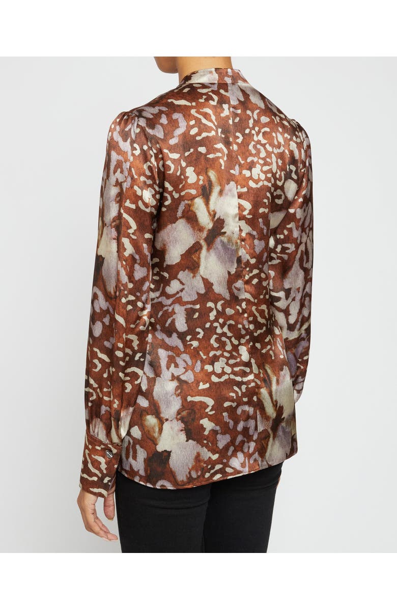 Santorelli FRANCIS Blouse with Neck Tie in Abstract Floral Printed Silk Blend, Alternate, color, Hickory Multi