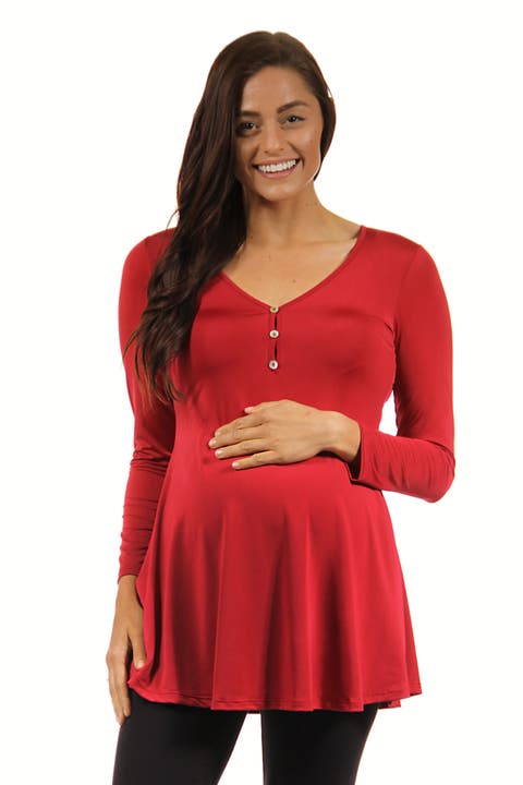 Flared Long Sleeve Henley Maternity Top