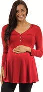 24seven Comfort Apparel Flared Long Sleeve Henley Maternity Top