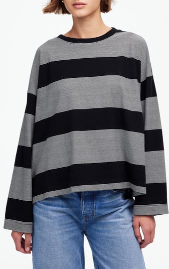 Stripe Oversize Crewneck Long-Sleeve T-Shirt