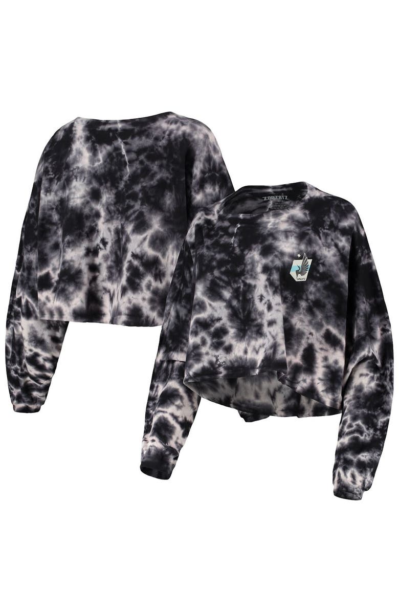 ZOOZATZ Women's ZooZatz Black Minnesota United FC Oversized Cloud-Dye Long Sleeve T-Shirt, Main, color, 