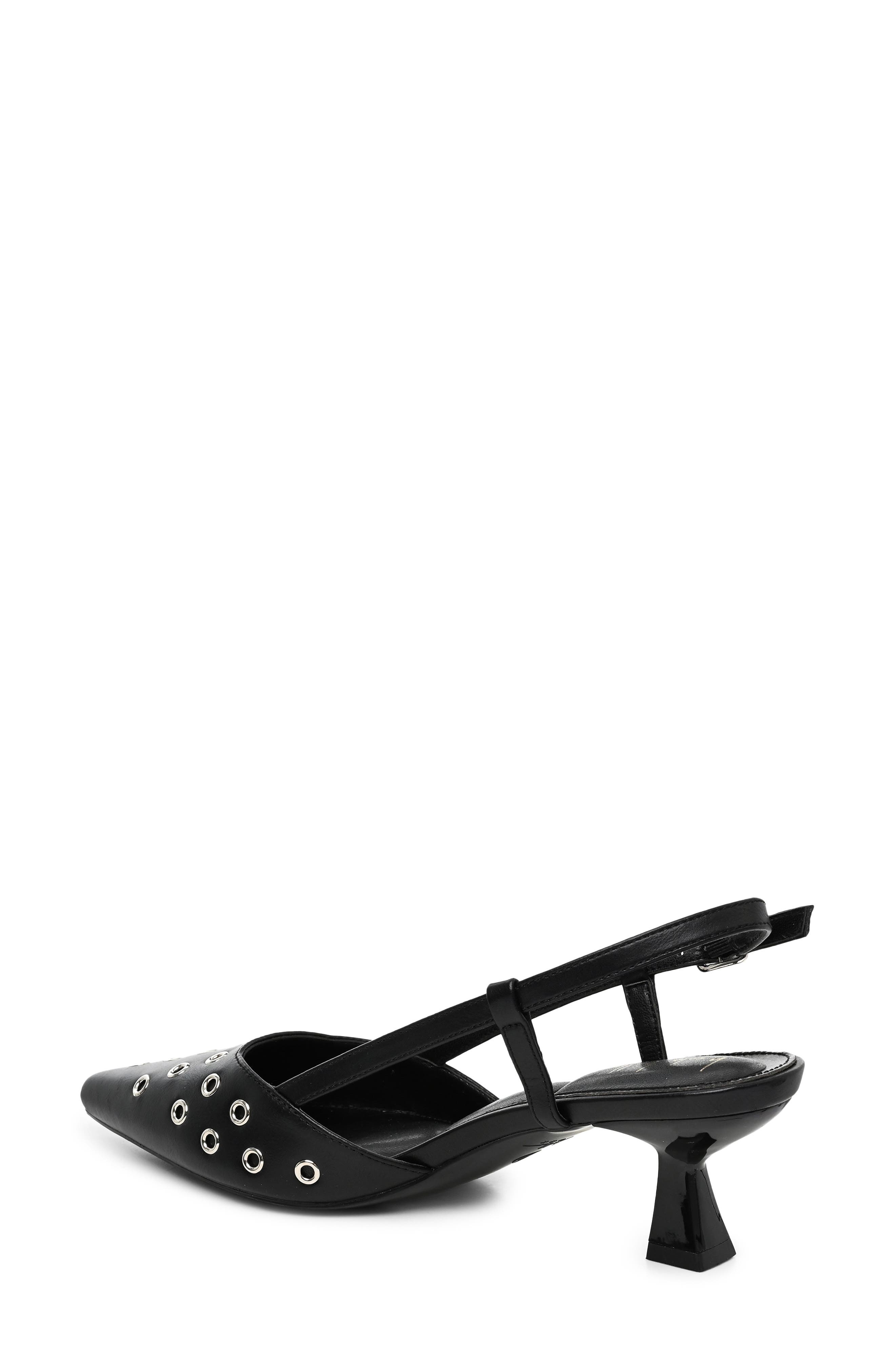 Grommet Pointed Toe Slingback Pump, Alternate, color, BLACK