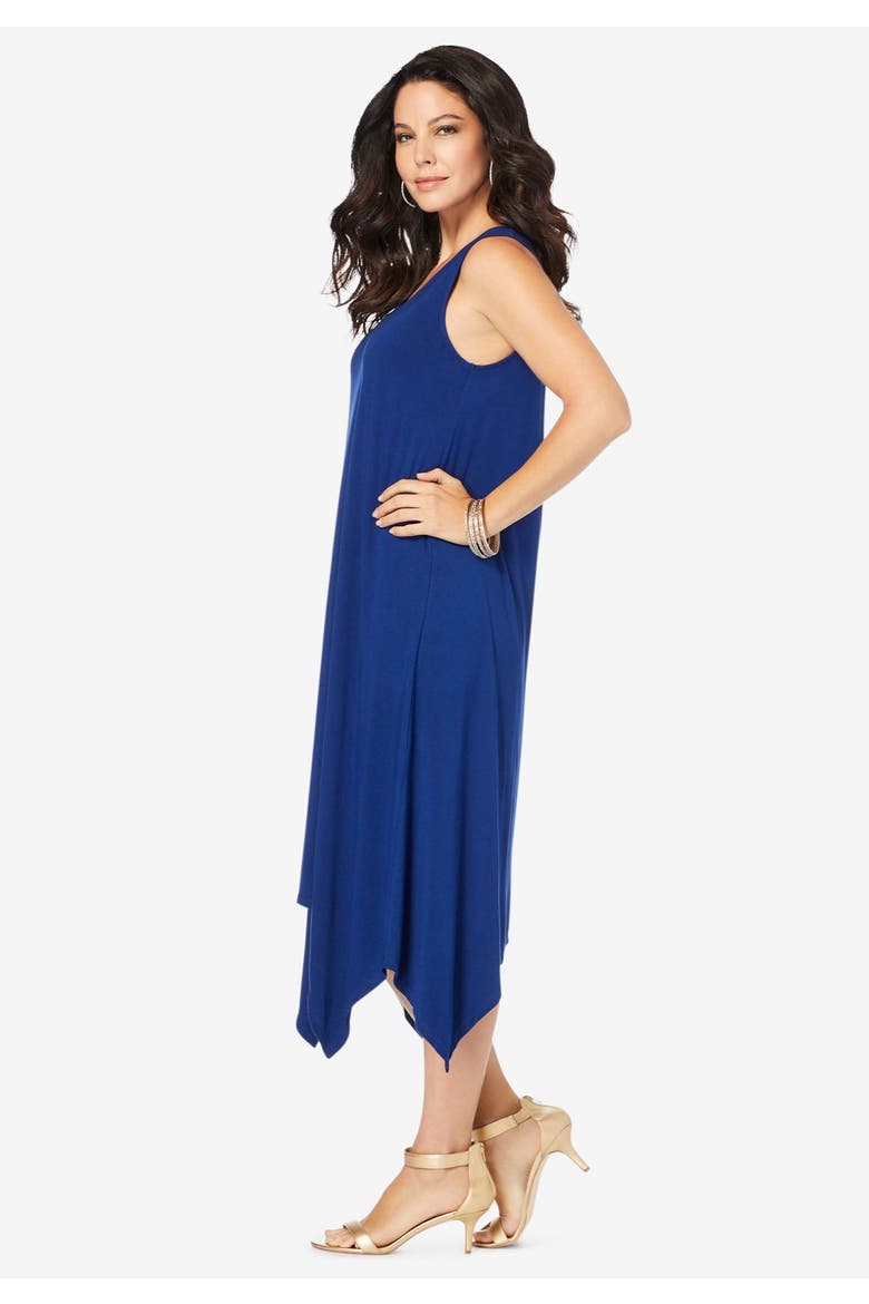 Plus Size Stretch Knit Mid Length Sleeveless Swing Dress, Alternate, color, BLUE TEXTURED TIE DYE