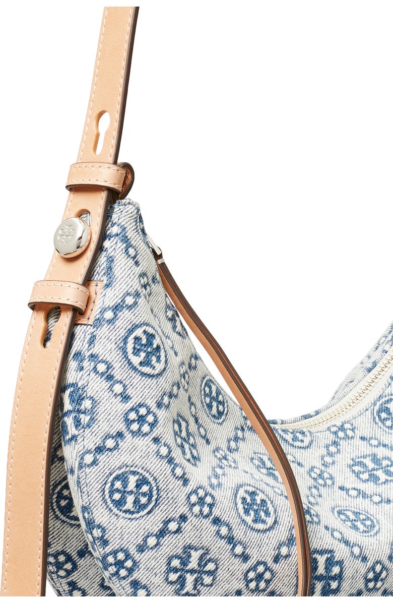 Tory Burch Romy Denim Half Moon Shoulder Bag, Alternate, color, Powder Blue