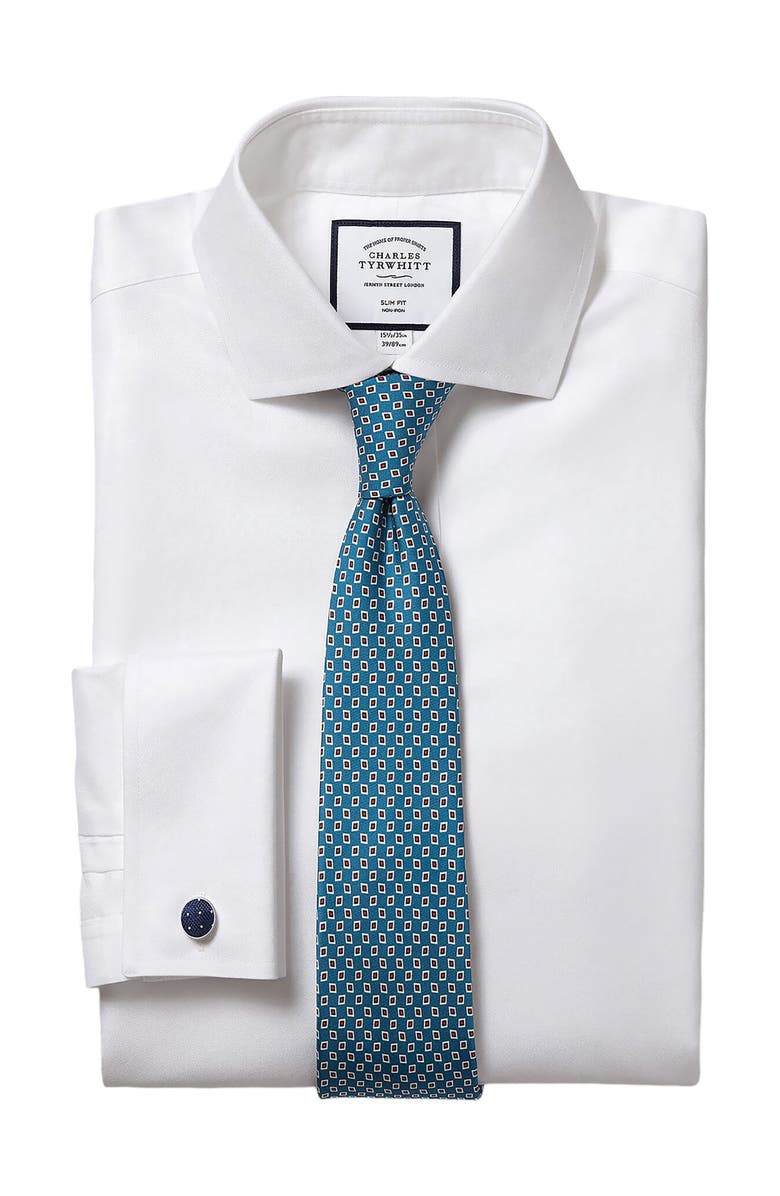 Charles Tyrwhitt Non-Iron Twill Extreme Cutaway Slim Fit Double Cuff, Alternate, color, White
