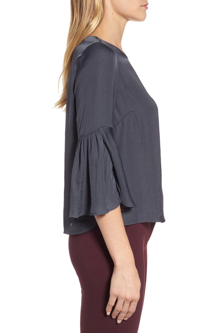 Hammer Satin Bell Sleeve Blouse, Alternate, color, EBONY