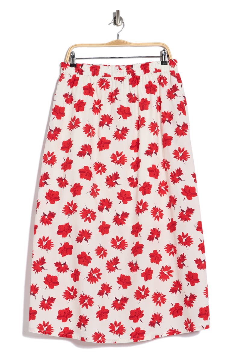 Printed Cotton Midi Skirt, Alternate, color, WHITE / RED FLOWER