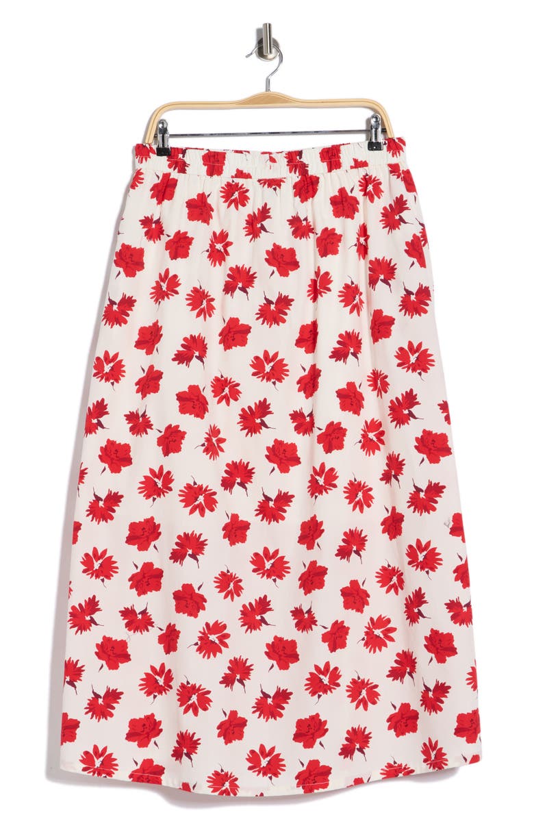 ELIE ELIE TAHARI Printed Cotton Midi Skirt, Alternate, color, White / Red Flower