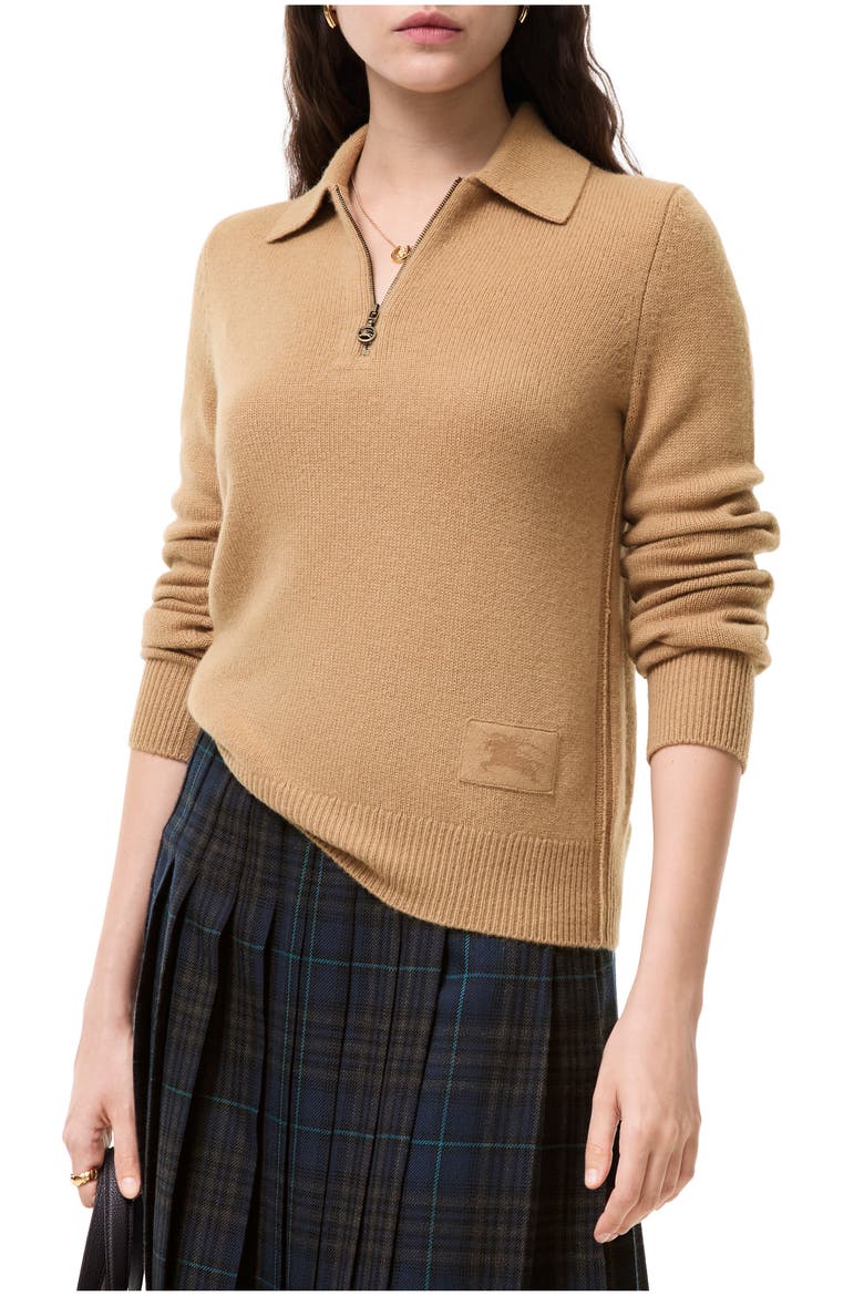 Long-sleeve Cashmere Polo Shirt, Main, color, Butterscotch brown
