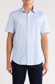 Bugatchi Micro Dot Print Stretch Cotton Short Sleeve Button-Up Shirt