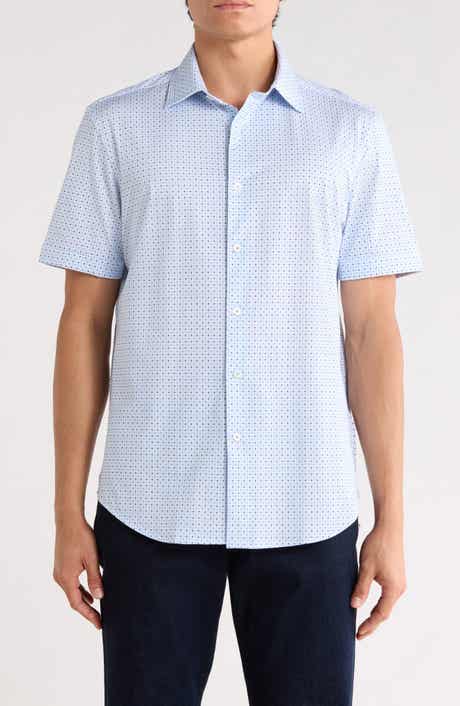Bugatchi Micro Dot Print Stretch Cotton Short Sleeve Button-Up Shirt