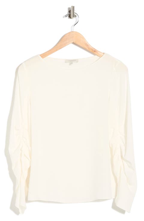 Ruched Sleeve Silk Crepe Top