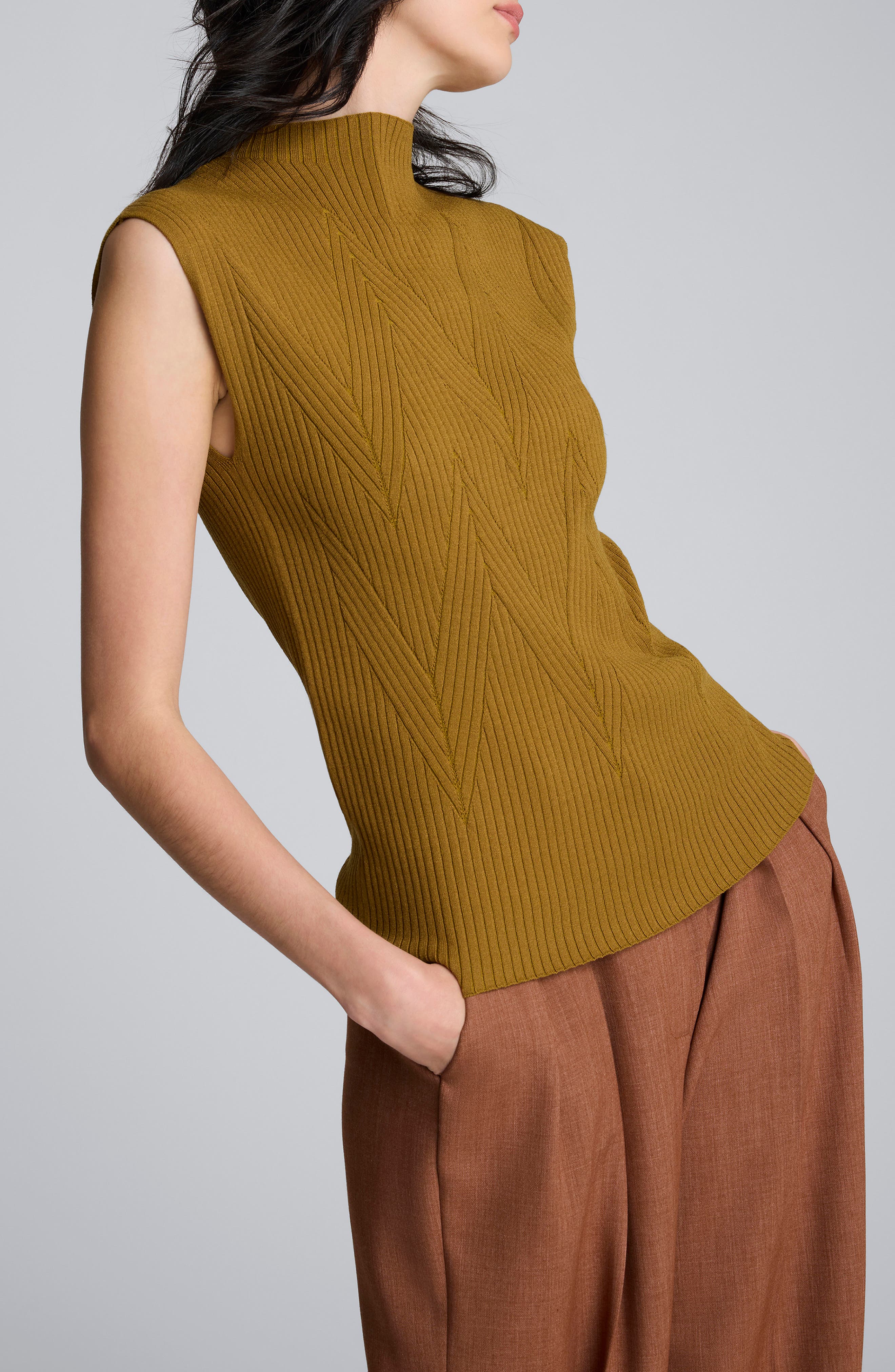 Mock Neck Chevron Rib Sweater Tank