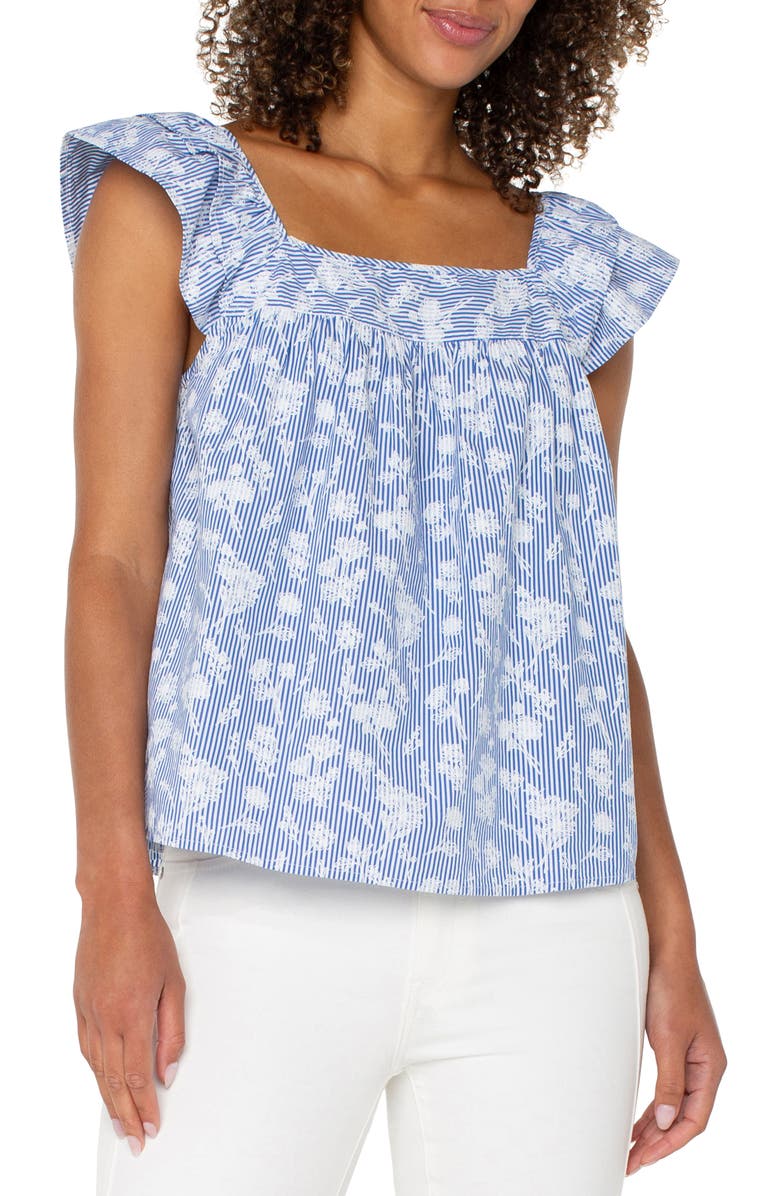 Liverpool Los Angeles Embroidered Ruffle Sleeve Top, Alternate, color, 