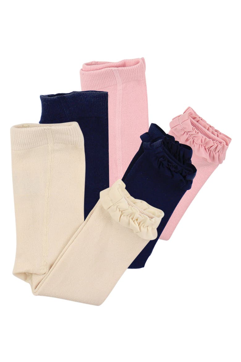 3-Pack Footless Ruffle Tights, Main, color, Ivory, Dark Navy & Pink