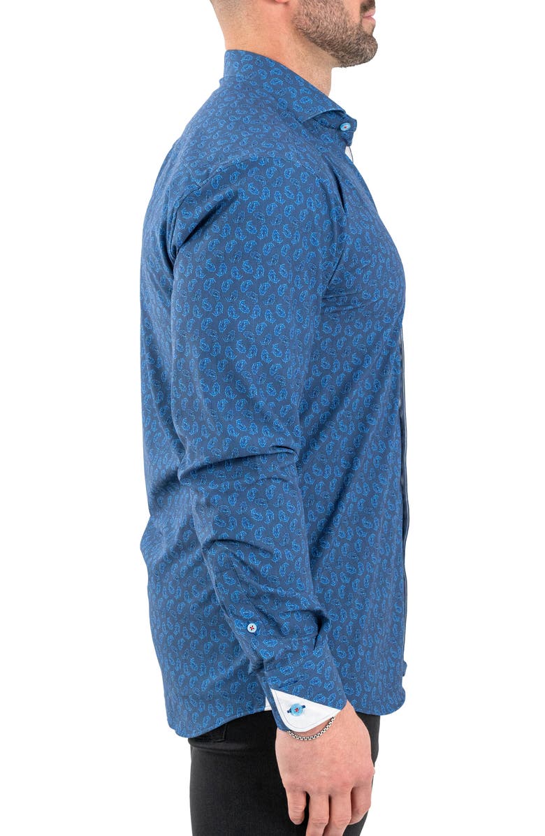 Maceoo Einstein Stretch Oceanic Button-Up Shirt, Alternate, color, Blue