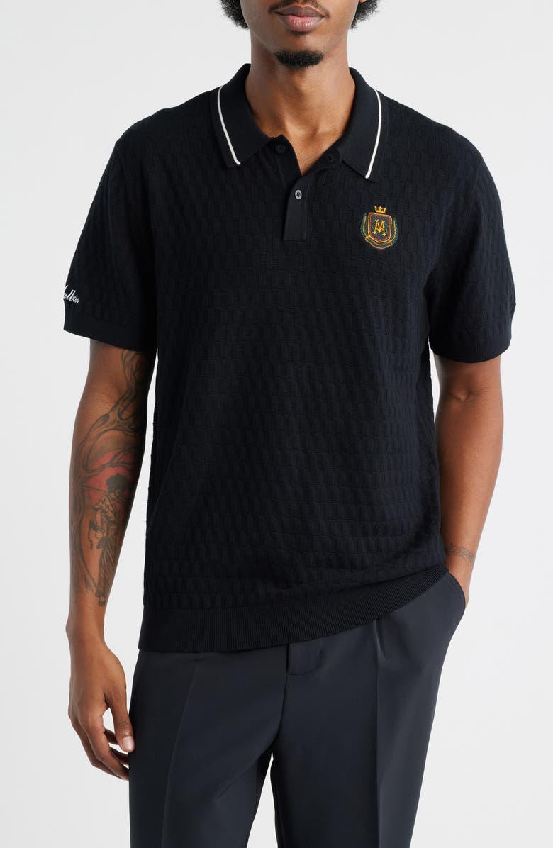 Malbon Golf Crest Embroidered Polo, Main, color, Black