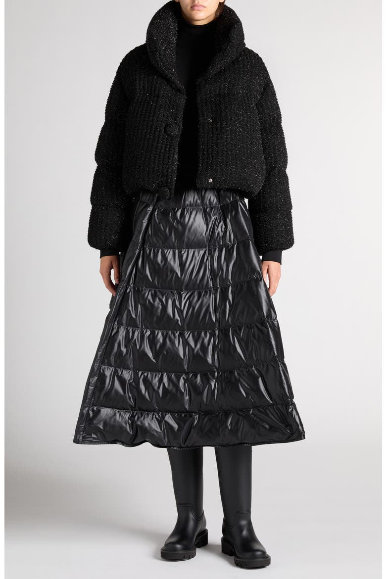 Quilted Recycled Nylon Midi Skirt, Alternate, color, BLACK