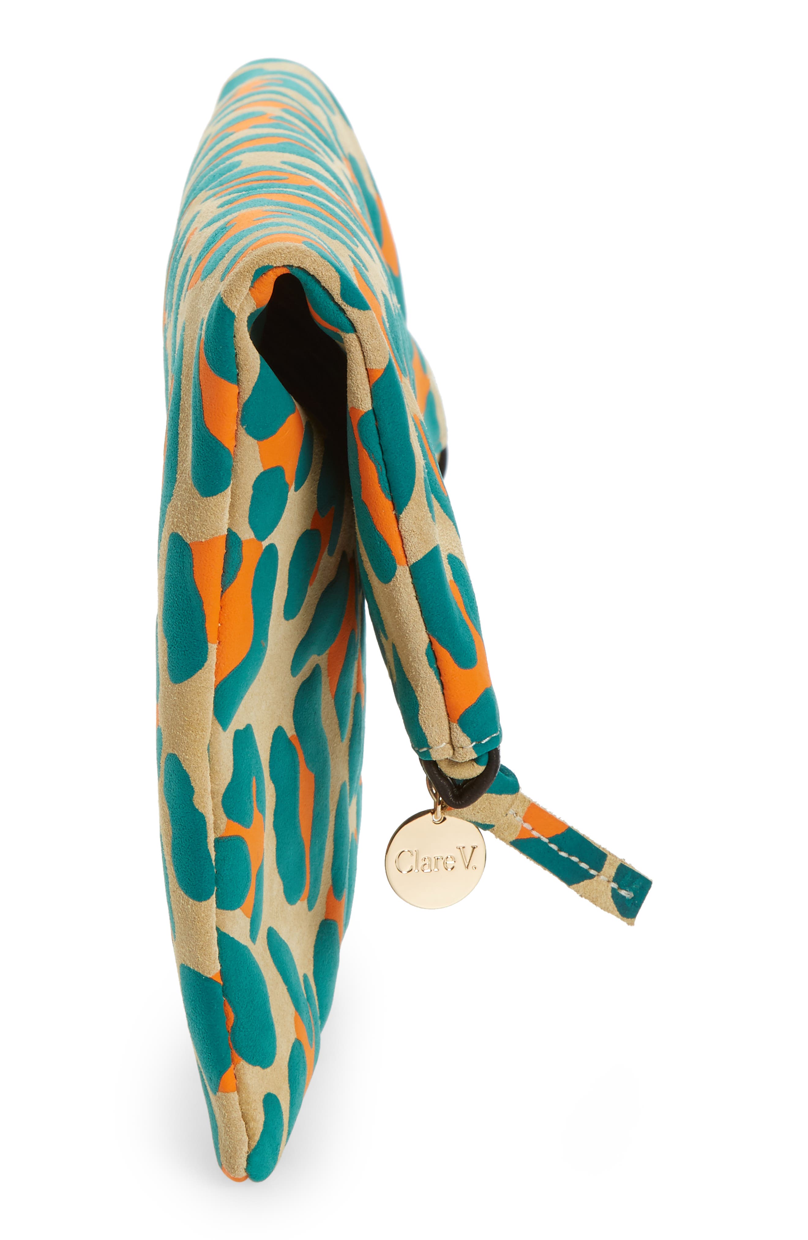 Clare V. Leopard Print Suede Foldover Clutch, Alternate, color, 