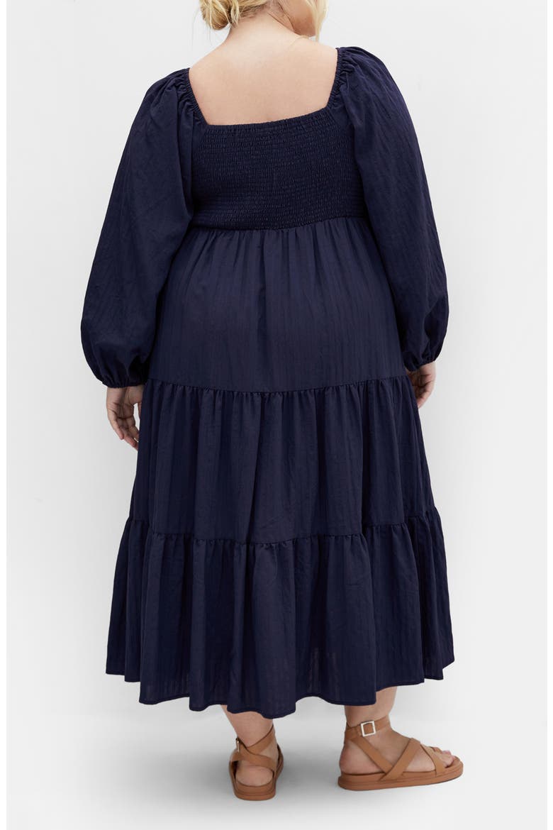Tiana Long Sleeve Tiered Midi Dress, Alternate, color, NAVY