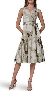 Donna Karan New York Floral Print Faux Wrap Midi Dress