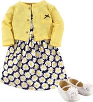 Hudson Baby Cotton Dress, Cardigan and Shoe Set