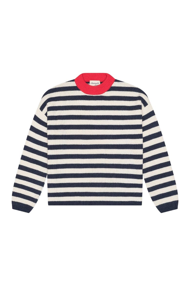 Sadie Crewneck Sweater Stripes, Main, color, Navy