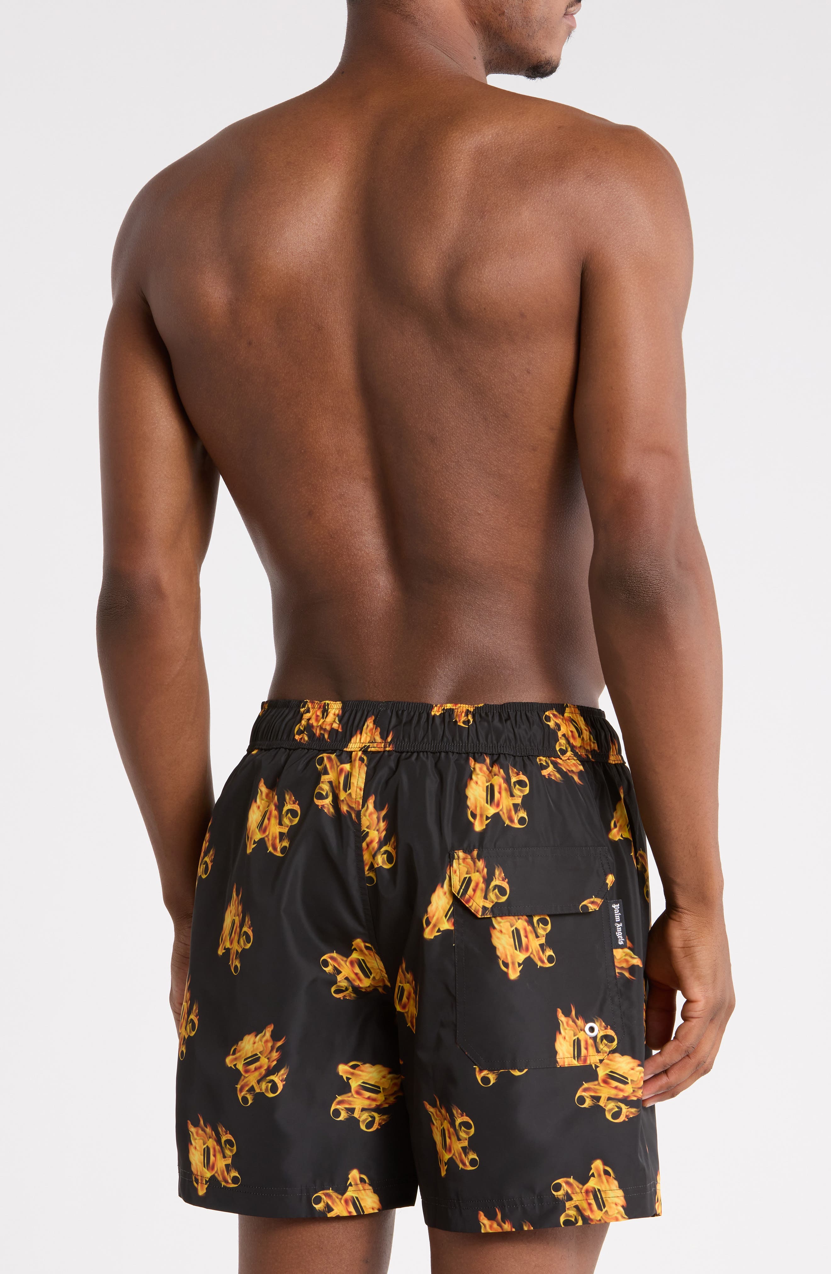 Palm Angels Fire Logo Print Swim Shorts (Men) | Nordstromrack
