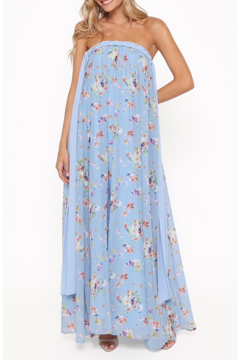 Codie Floral Strapless Maxi Dress, Main, color, CORNFLOWER BLUE FLORAL