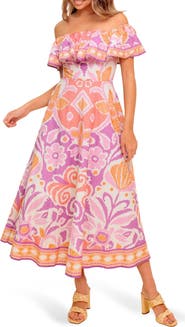 FLYING TOMATO Floral Off the Shoulder Midi Dress