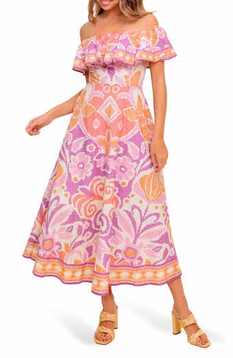 FLYING TOMATO Floral Off the Shoulder Midi Dress