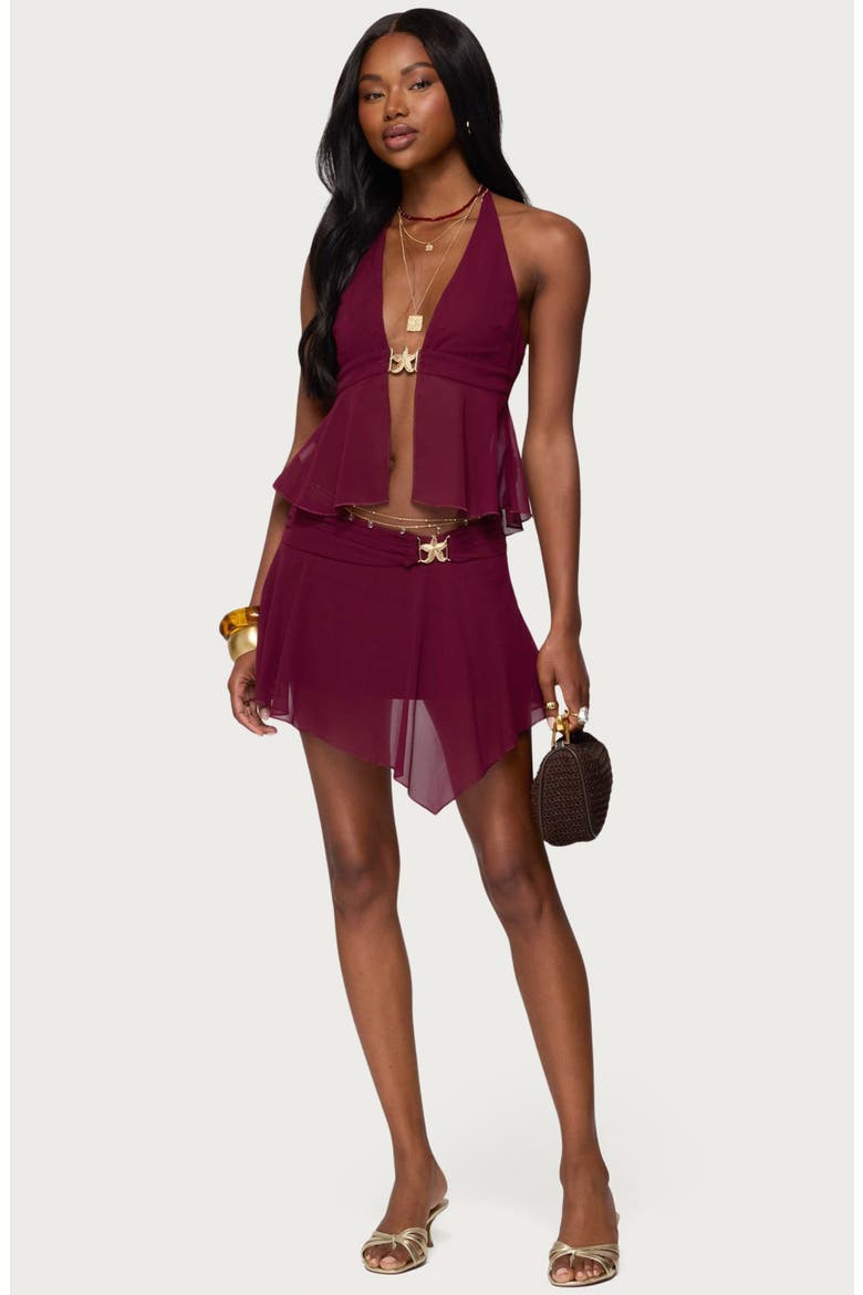 Sea Star Chiffon Miniskirt, Alternate, color, BURGUNDY
