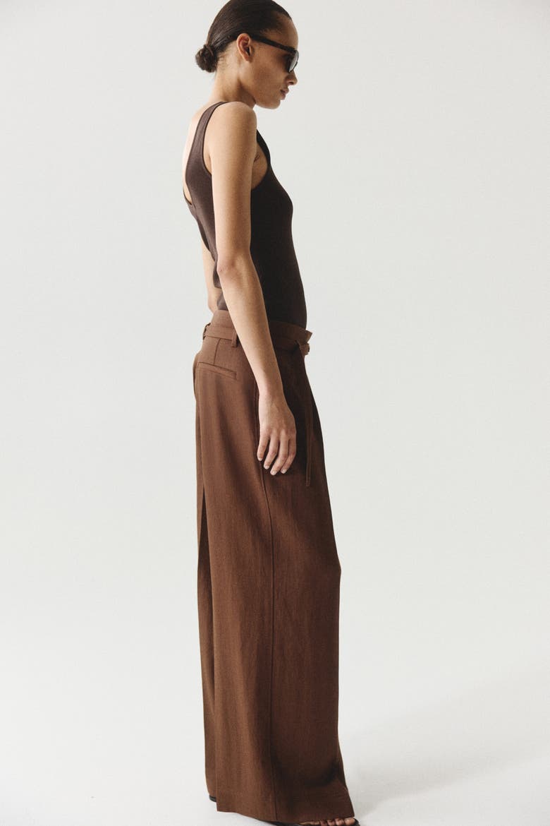 Wide-leg Pants With Belt, Alternate, color, Dark brown