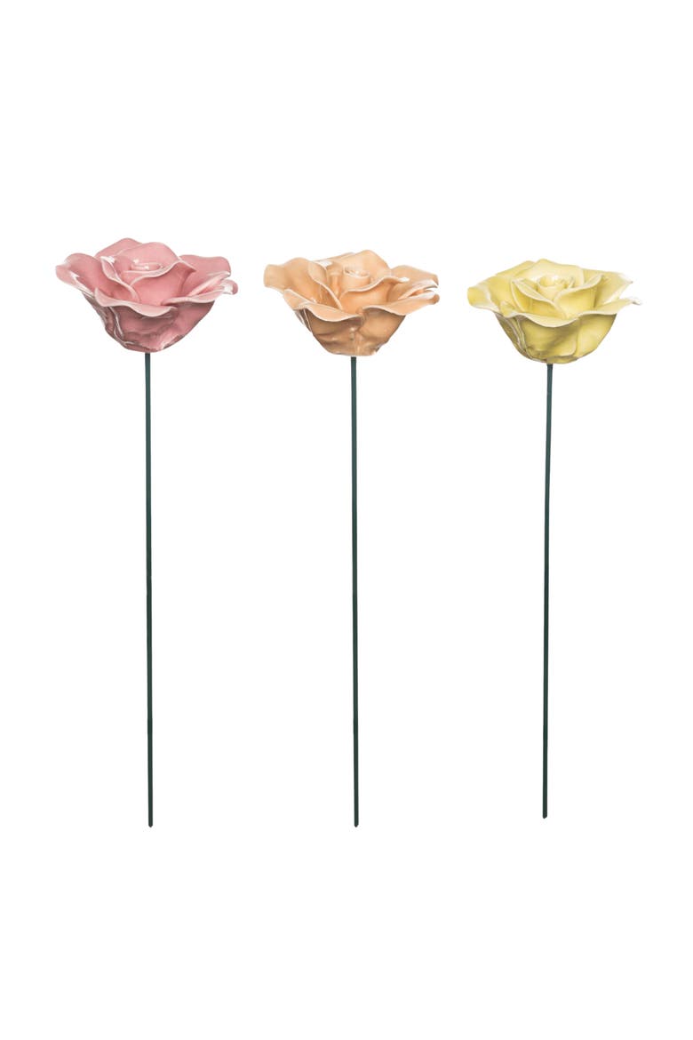 Ceramic Rose Plant Pick Set of 3, Main, color, Multicolored