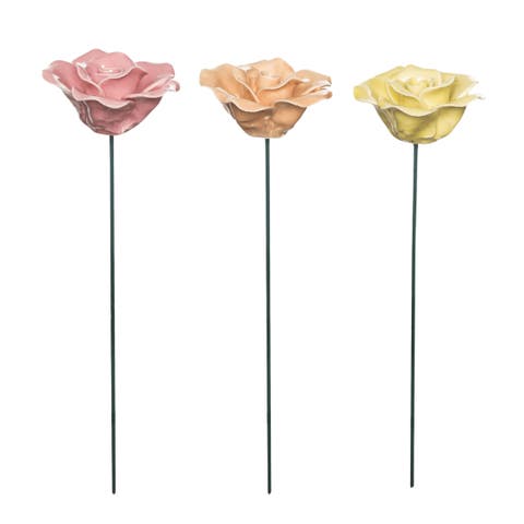 Ceramic Rose Plant Pick Set of 3