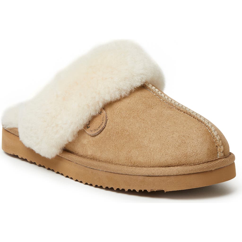 Dearfoams Fireside Melton Genuine Shearling Platform Scuff Slipper In Nude