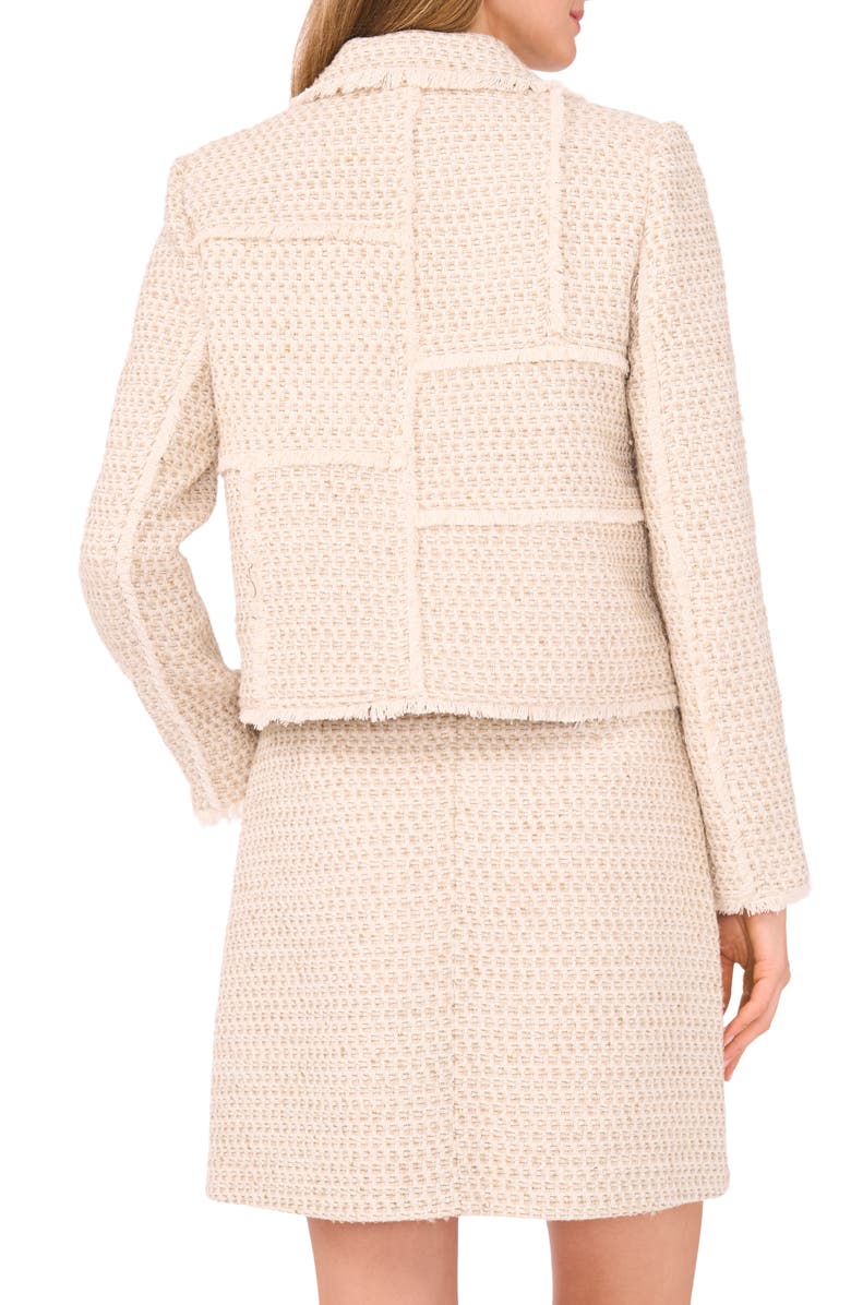 Vince Camuto Fringe Detail Tweed Jacket, Alternate, color, French Oak